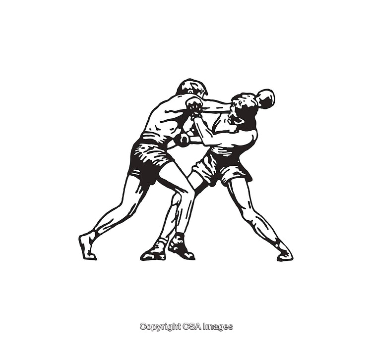 Vintage Line Art Illustration of Two People in Boxing Stance