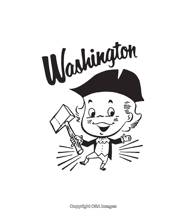 Whimsical Black and White Line Art of Historical George Washington