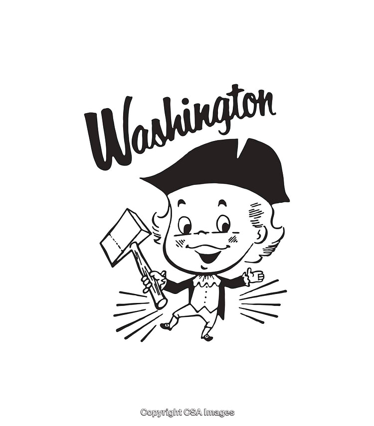 Whimsical Black and White Line Art of Historical George Washington