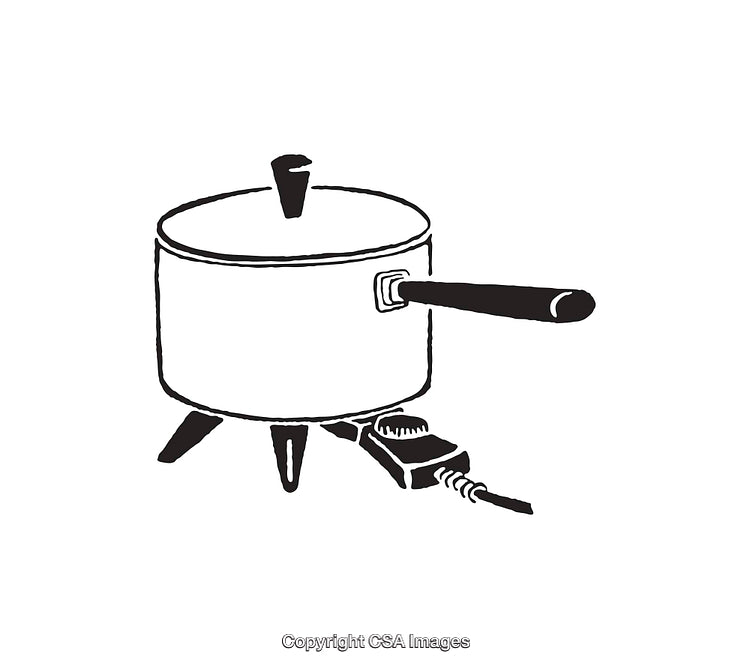 Black And White Illustration of a Pot on an Electric Stove