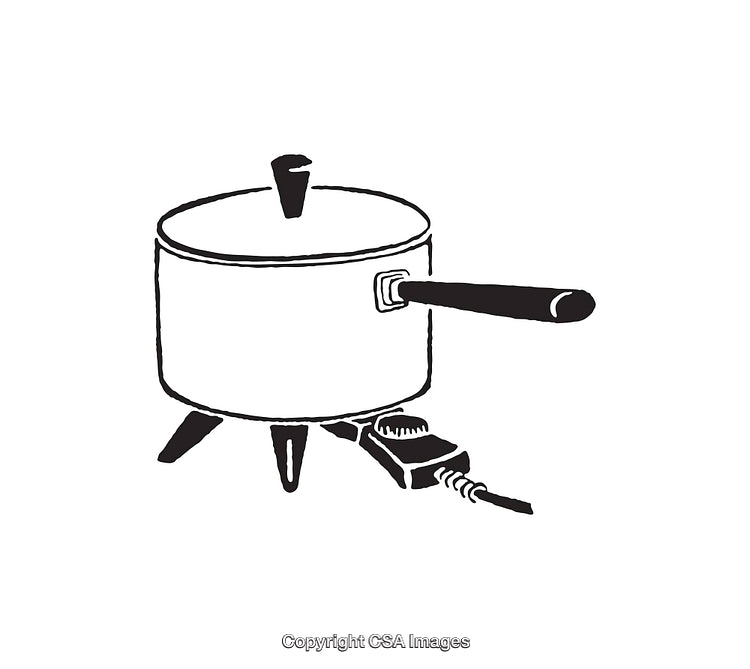 Black And White Illustration of a Pot on an Electric Stove