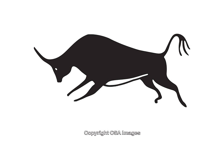 Silhouetted Charging Bull Icon in Minimalist Black and White Style
