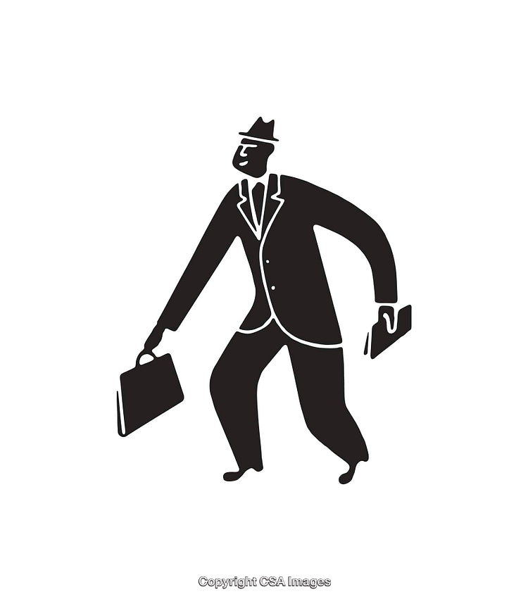 Black and White Icon of a Retro Businessman with Briefcase