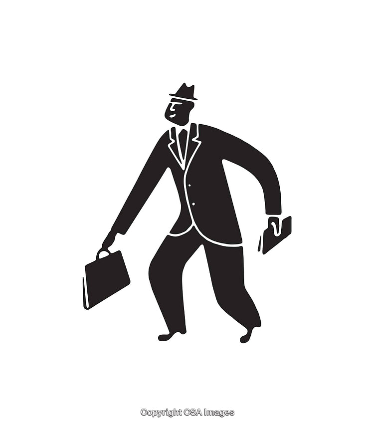 Black and White Icon of a Retro Businessman with Briefcase