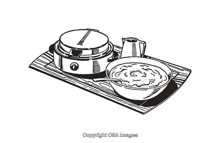 Black And White Illustration of Traditional Cookware and Serving Utensils