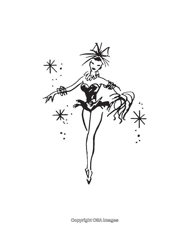 Graceful Line Art Illustration of a Dancing Performer in Black and White