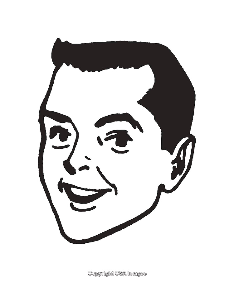 Vintage Black and White Smiling Male Face Line Art Illustration