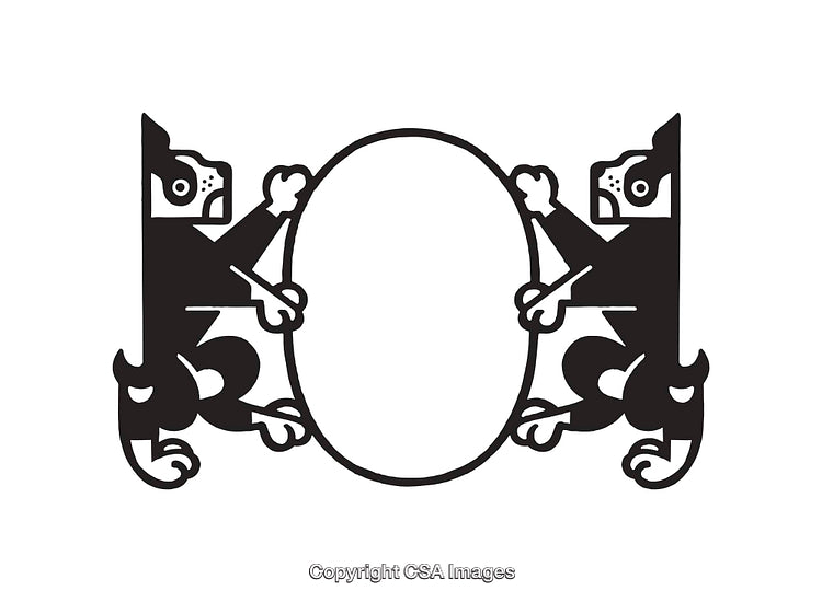Symmetrical Black and White Illustration with Two Stylized Animal Figures