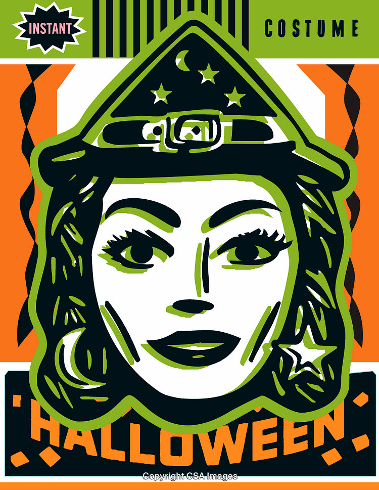 Illustration of a Witch Costume with Halloween Theme Design Elements