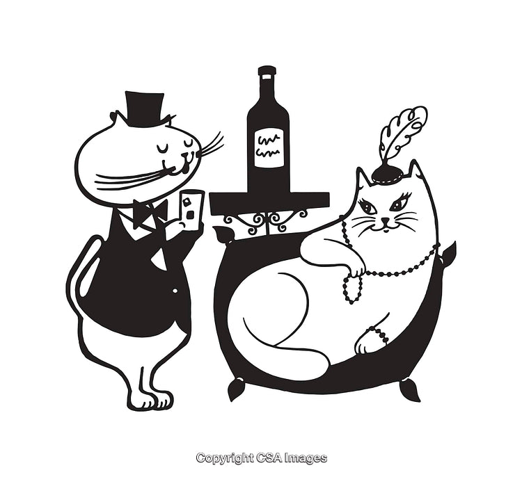 Elegant Cats Dressed in Formal Attire with Wine Setting