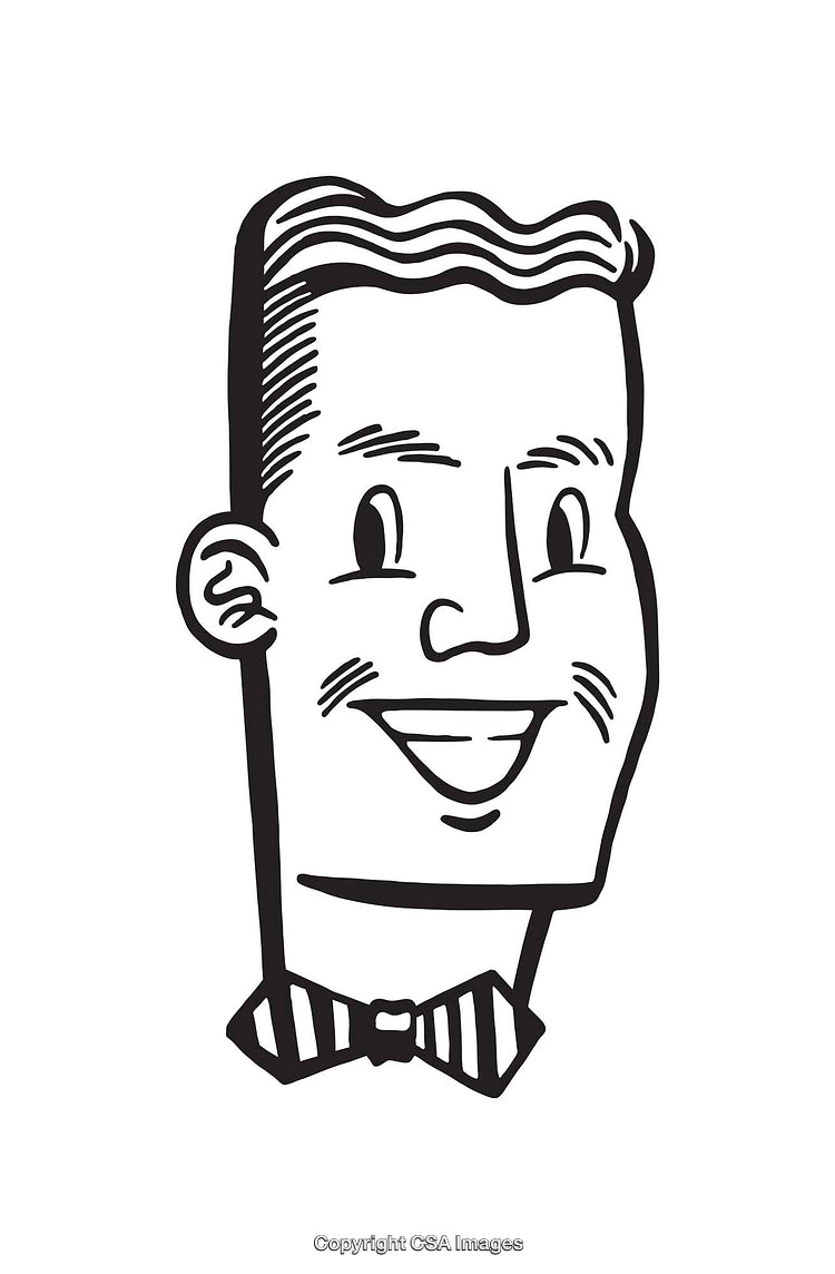 Black and White Vintage Cartoon Character Wearing Bowtie