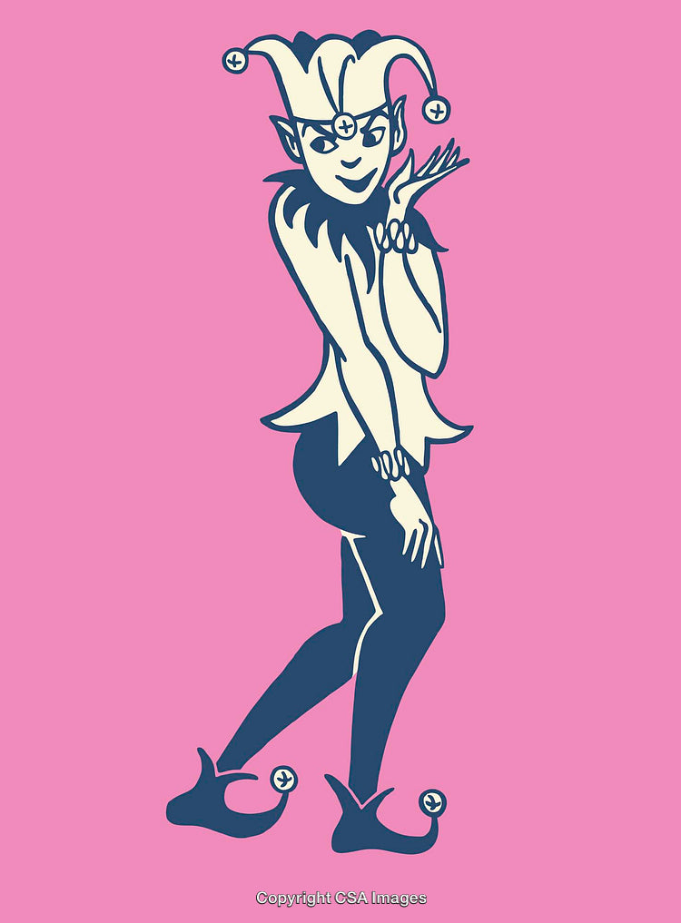 Whimsical Jester Illustration Featuring Bright Colors and Playful Pose