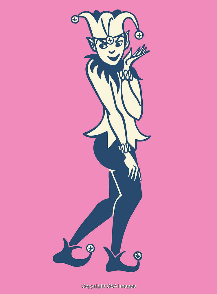 Whimsical Jester Illustration Featuring Bright Colors and Playful Pose