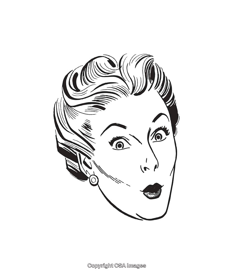 Retro Black And White Portrait of Woman With Surprised Expression