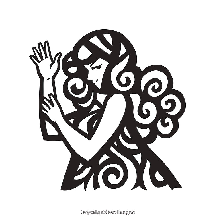 Black and White Line Art of a Woman with Flowing Hair