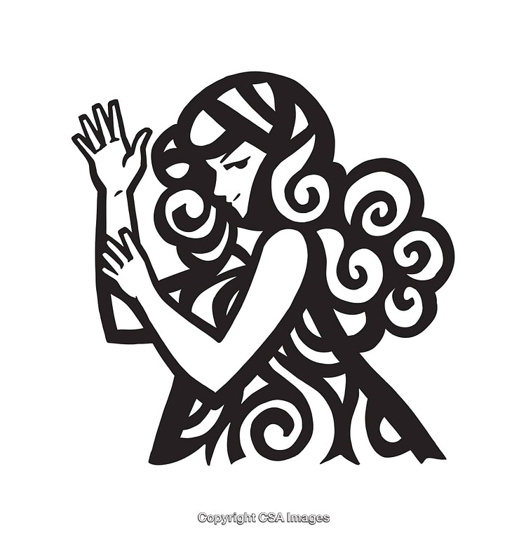 Black and White Line Art of a Woman with Flowing Hair