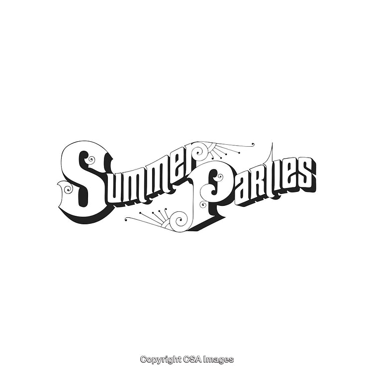 Stylized Black and White Summer Party Typography With Decorative Elements