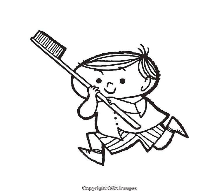 Adorable Line Art of Child Holding a Unique Oversized Toothbrush
