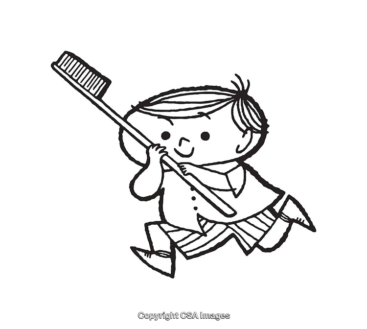Adorable Line Art of Child Holding a Unique Oversized Toothbrush