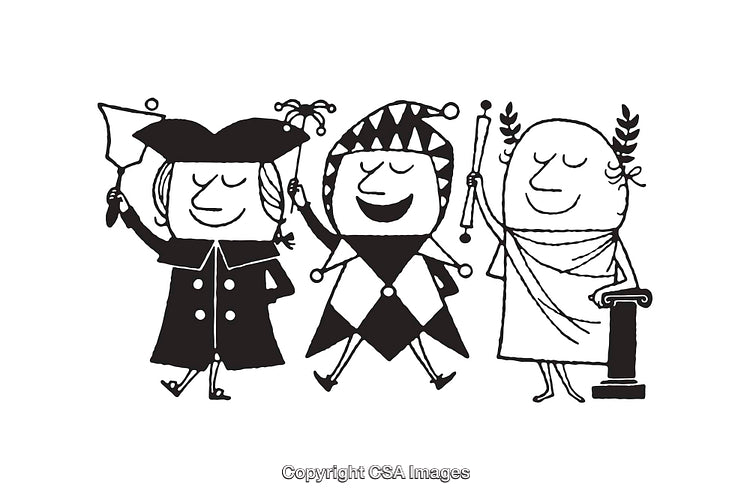 Black and White Cartoon Characters Depicting Different Historical Figures