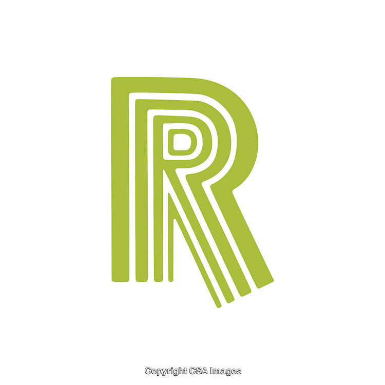 Green Styled Letter R with Creative Design Elements on White Background