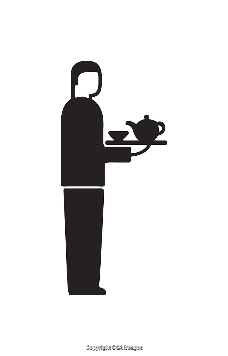 Silhouette of a Server Serving Tea Icon Symbol on White Background