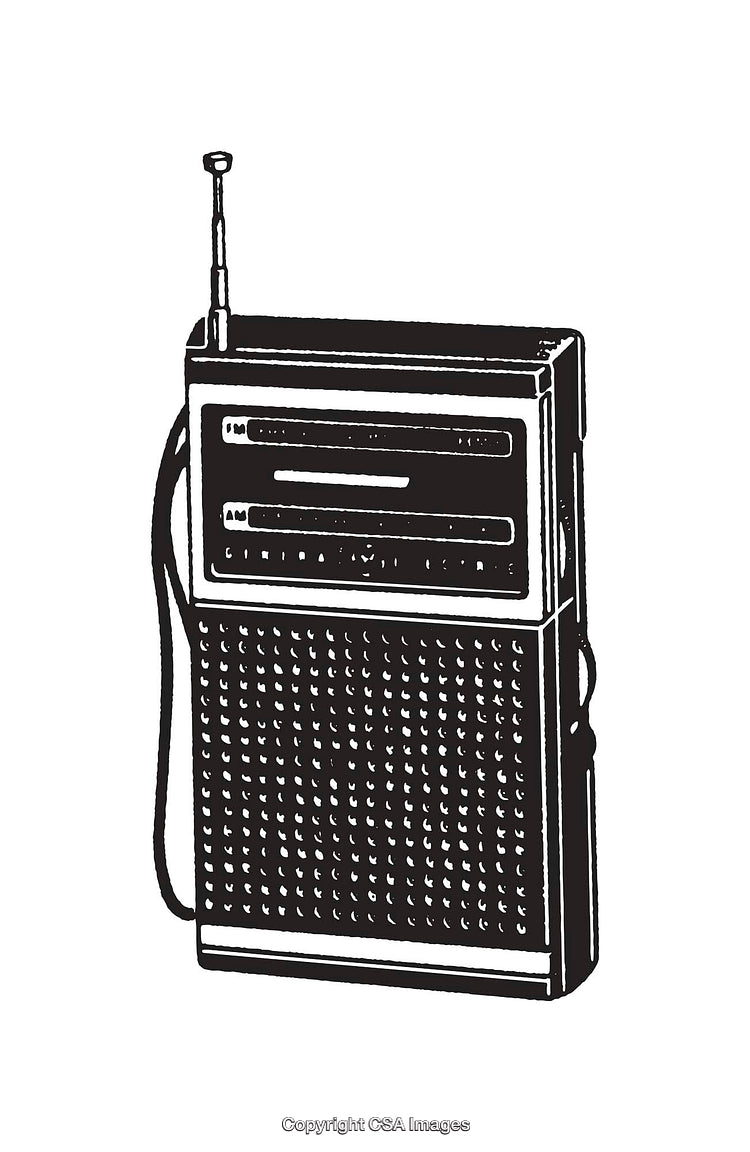 Vintage Style Black and White Line Art of a Portable Radio