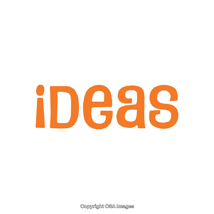 Orange Word 'Ideas' in Playful Style on White Background