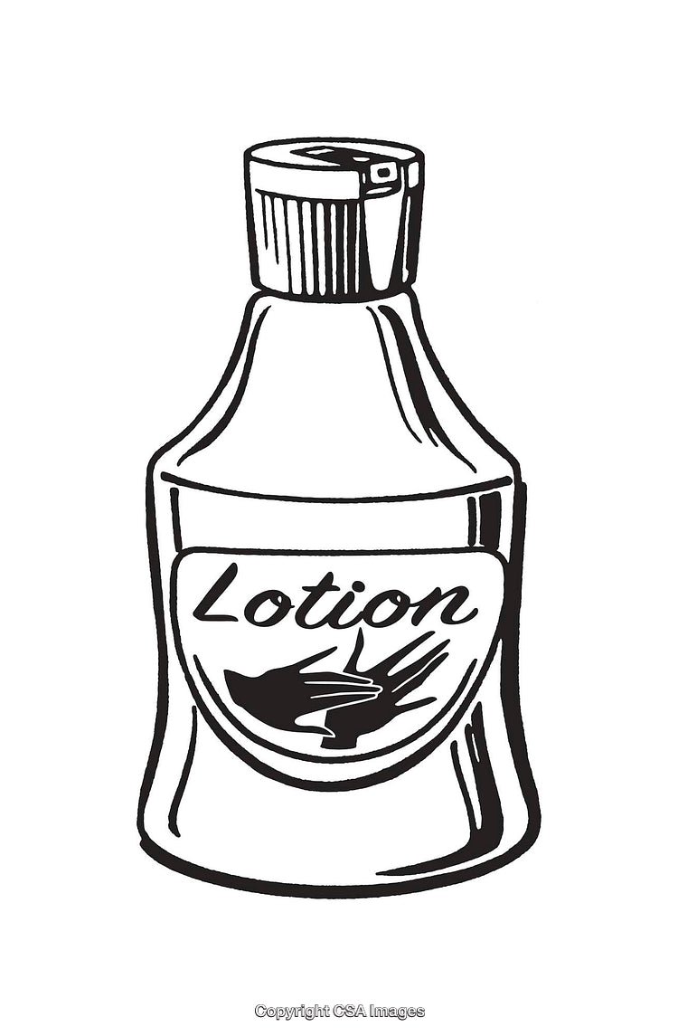 Black and White Line Art Illustration of a Lotion Bottle