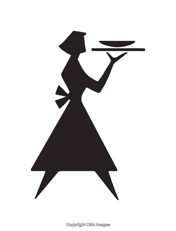 Silhouette of a Woman Waitress Carrying a Plate in Simple Iconic Style