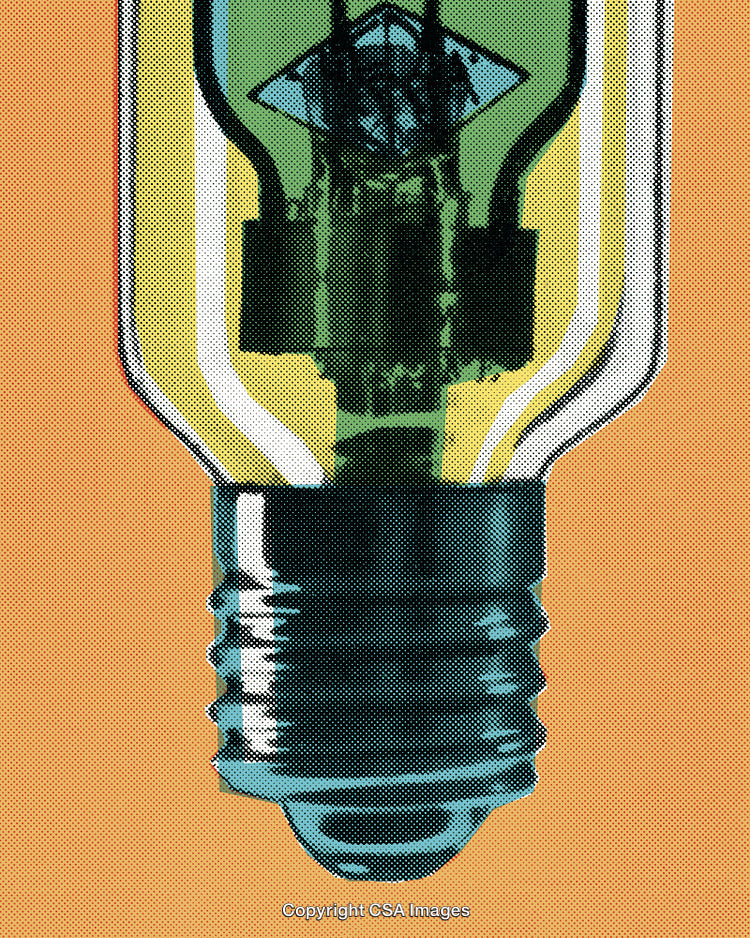Colorful Stylized Illustration of a Retro Light Bulb with Dot Pattern