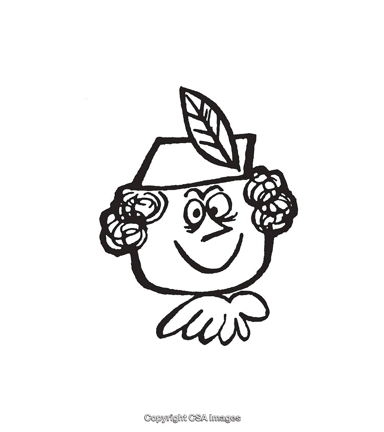Black and White Line Art Illustration of a Smiling Character with a Hat