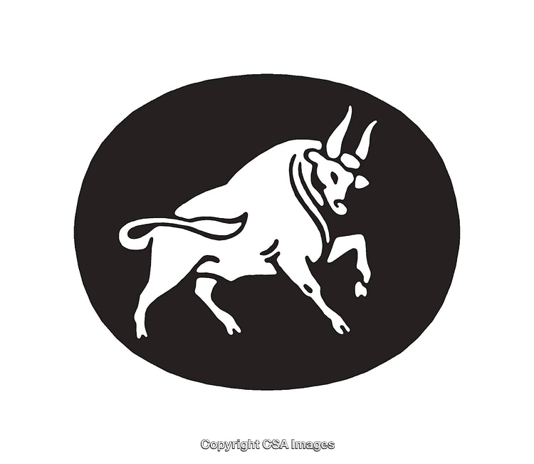 Stylized Black And White Illustration of a Bull in Striking Pose