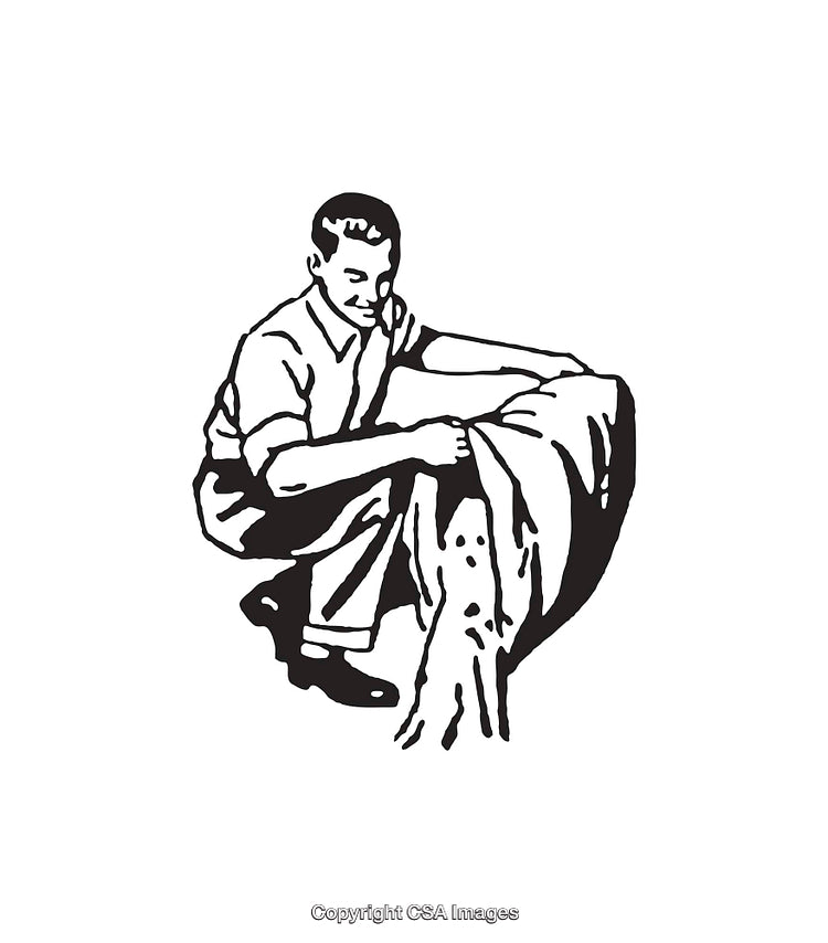 Vintage Black and White Line Art of Man Pouring Objects