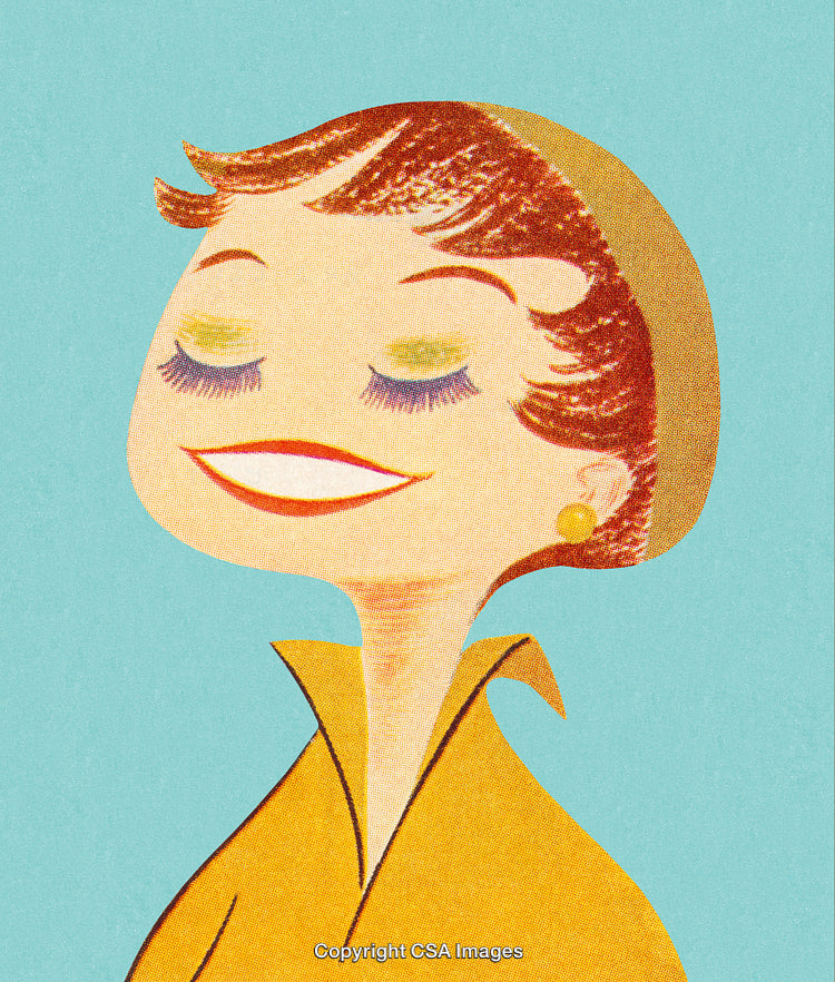 Retro Style Illustration of a Cheerful Woman in Yellow Attire