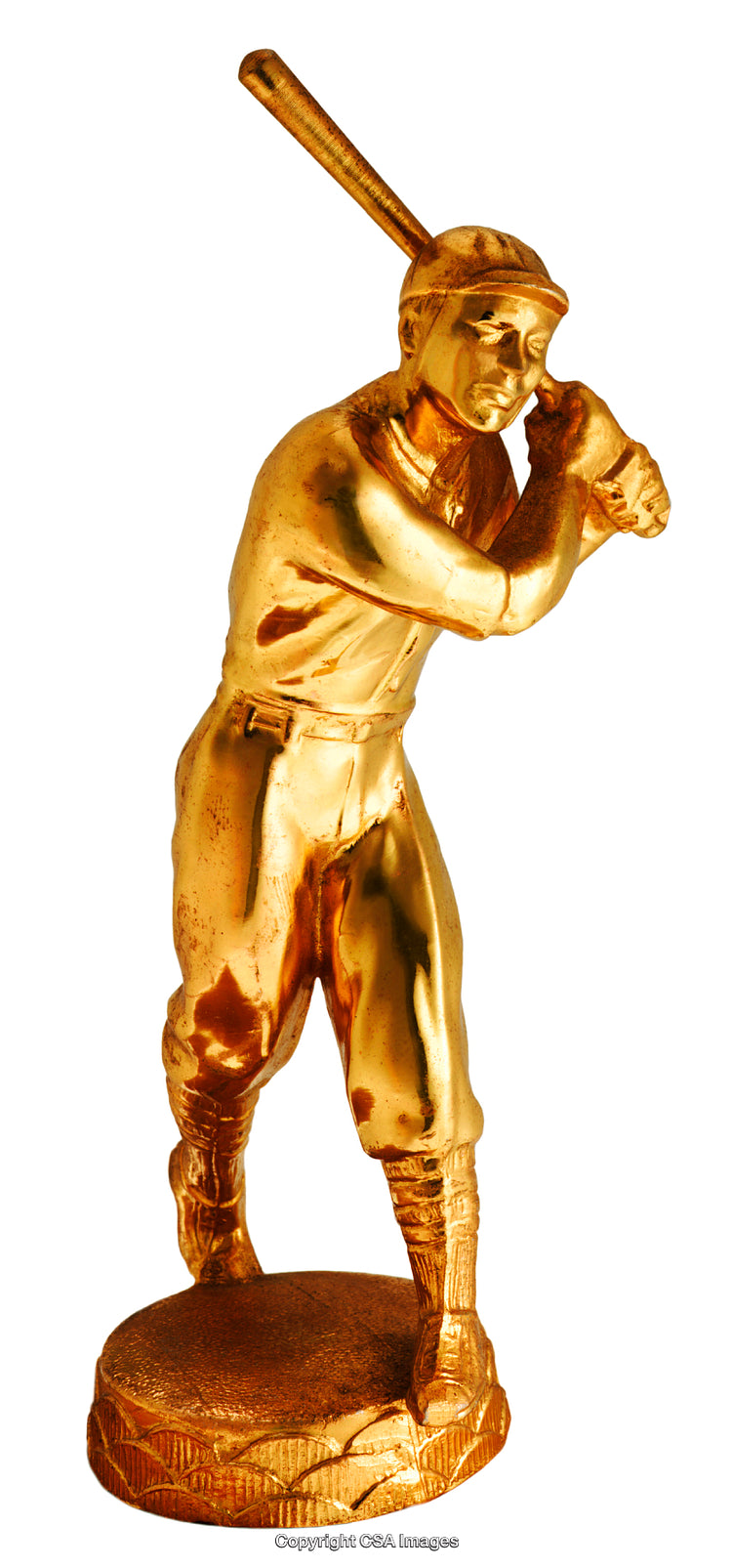 Golden Baseball Player Figurine Holding Bat in Batting Pose
