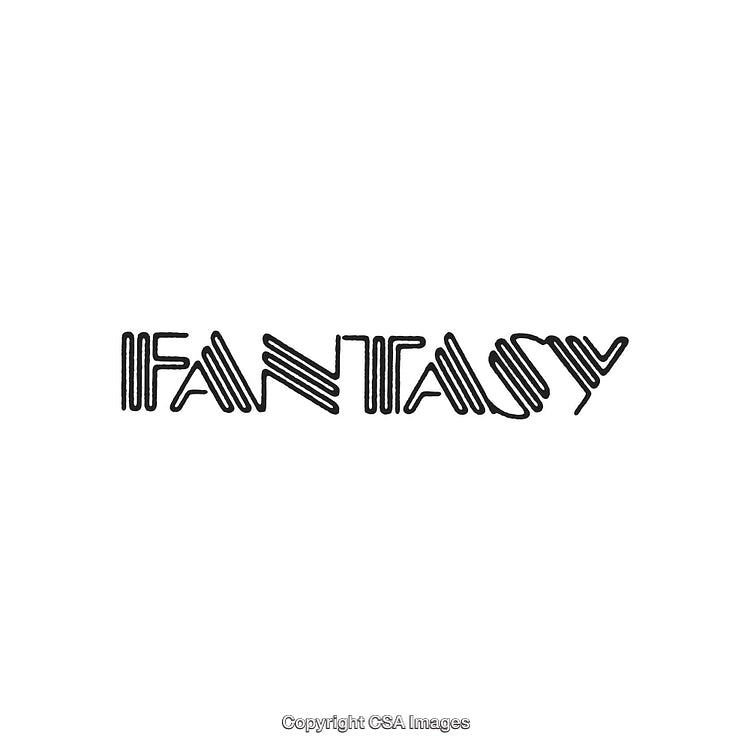 Modern Geometric Typography Artwork Featuring the Word 'Fantasy' in Black and White
