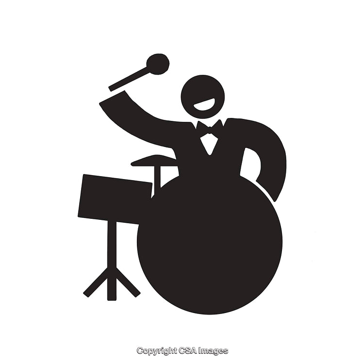 Black and White Icon of Musician Playing on Drum Set
