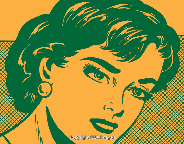 Vintage Illustration of a Woman in Pop Art Style with Bold Colors
