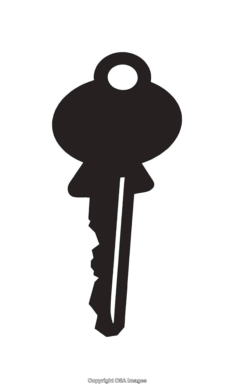 Black and White Illustration of a Simple Key on White Background