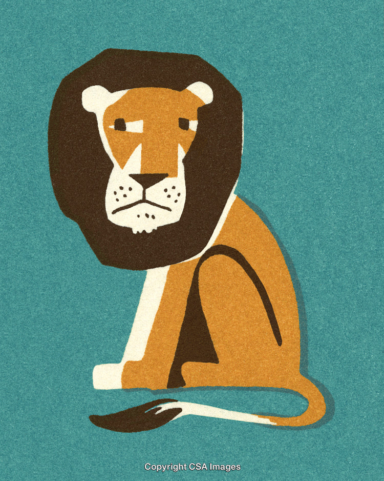 Stylized Illustration of a Lion on a Textured Turquoise Background
