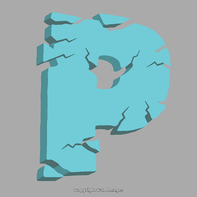 Broken Style 3D Representation of Letter P on a Plain Background