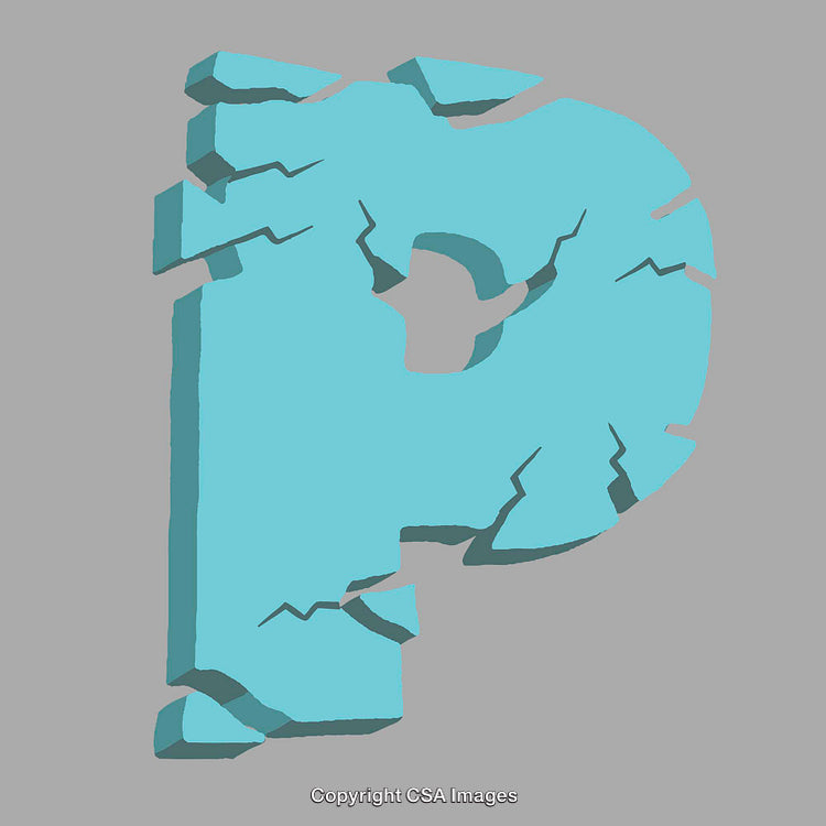 Broken Style 3D Representation of Letter P on a Plain Background