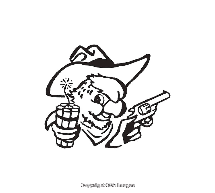 Black and White Cowboy with Dynamite and Revolver Illustration