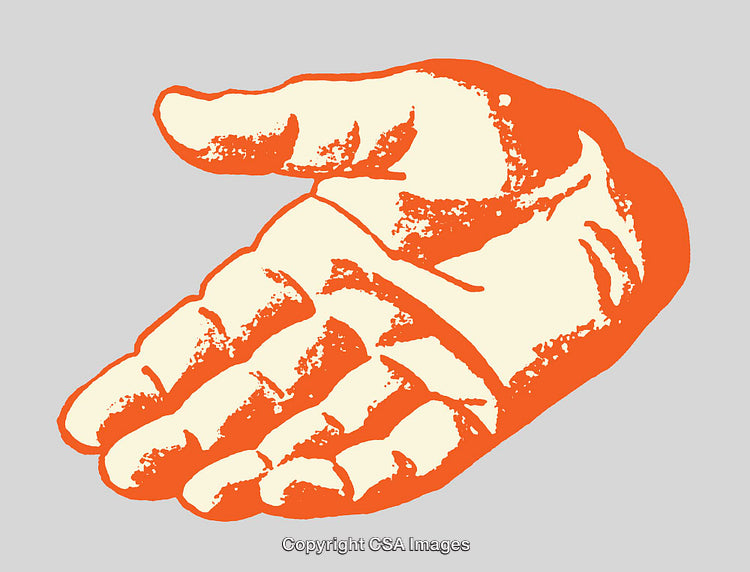 Color Line Art Illustration of an Open Hand on a Gray Background