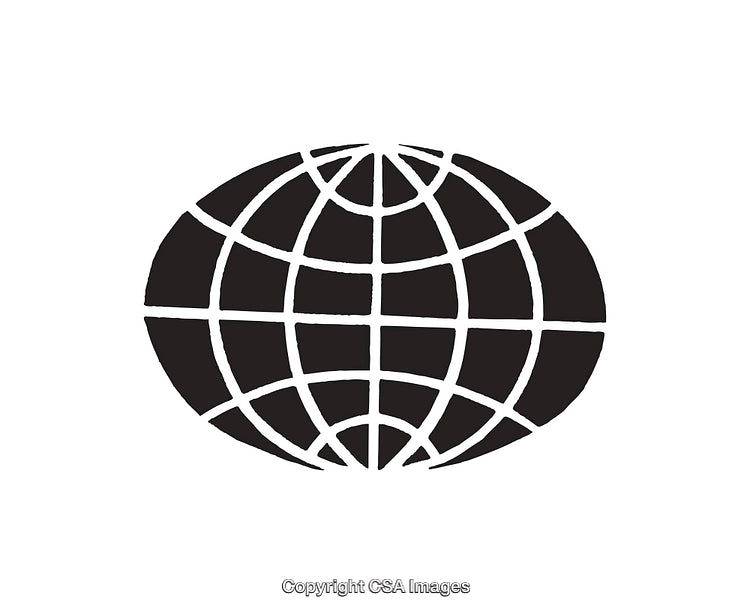 Black and White Globe Icon Representing Global Concepts and Connectivity