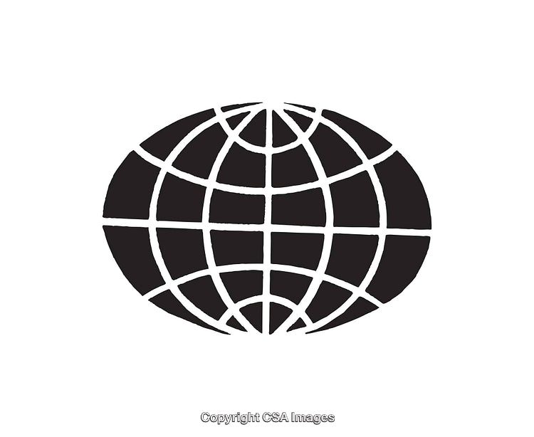 Black and White Globe Icon Representing Global Concepts and Connectivity