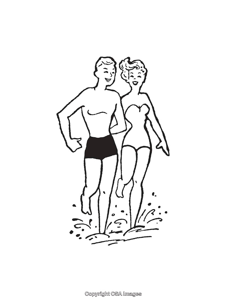 Retro Style Artwork of a Couple at the Beachline
