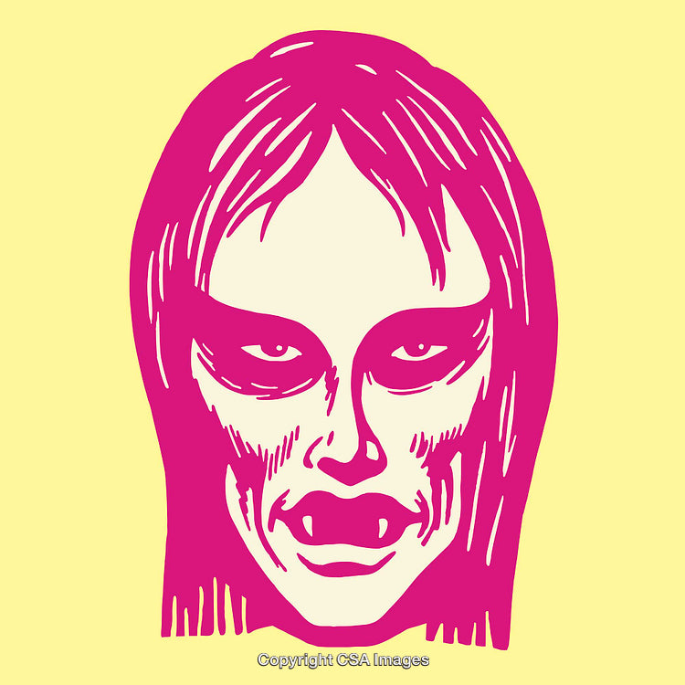 Abstract Color Line Art Illustration of a Mysterious Vampire Face