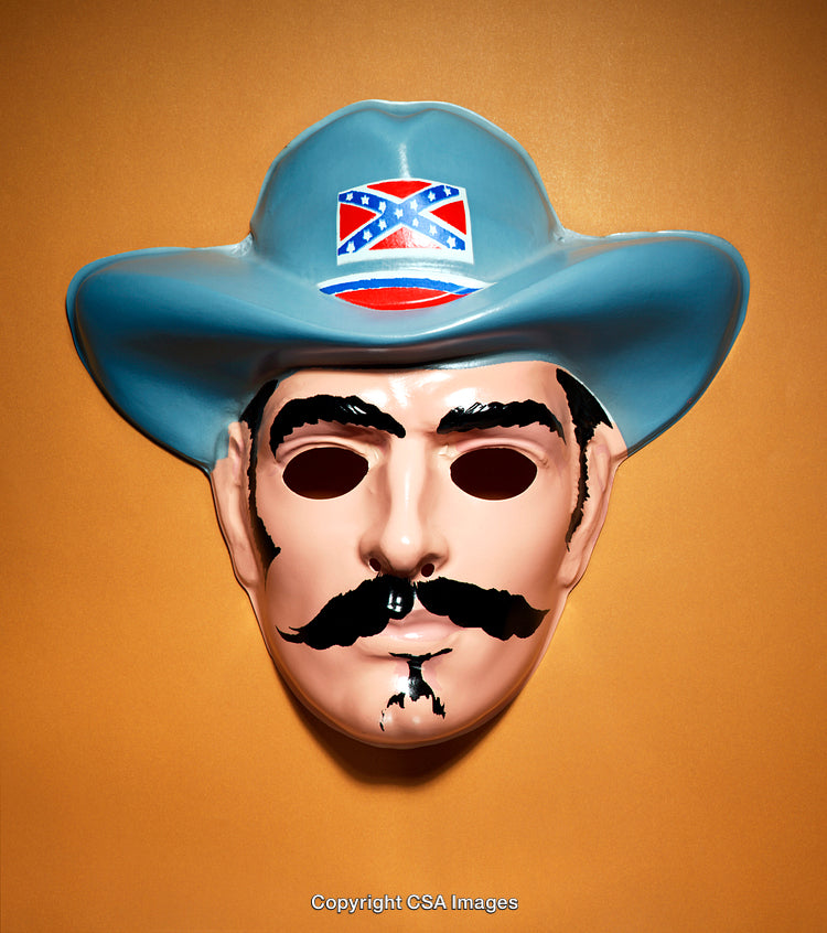 Plastic Cowboy Mask with Confederate Symbol on Blue Hat